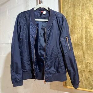H&M Navy Bomber Jacket with Rose Gold Details